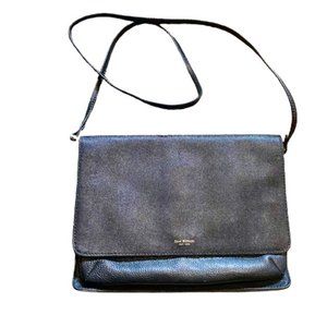 Issac Mizrahi Faux Leather Black Crossbody Clutch Gold Hardware Vegan